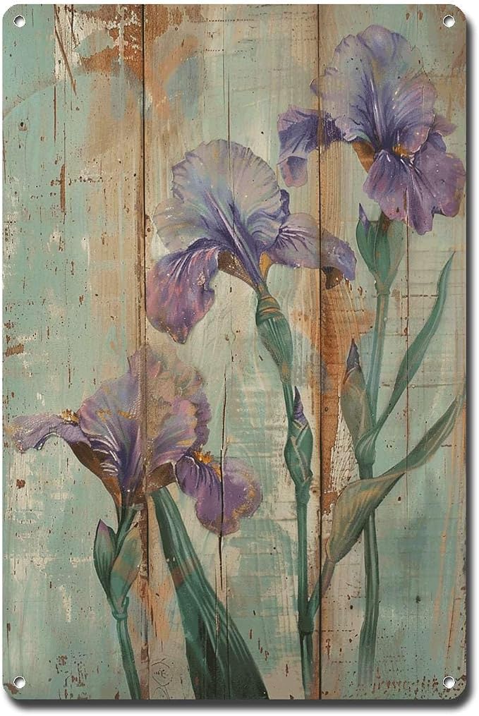Metal Sign Tin Sign Vintage Wall Art Antique Nature's Love Irises Tin Sign for Shabby Chic Gardens Delicate Forms and Corrosion Resist Metal Garden Sign for Home Decor 12×16 Inches