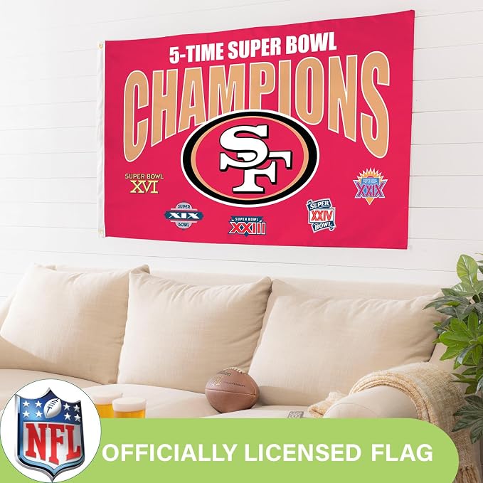 Team Sports America NFL San Francisco 49ers Multi-Win Superbowl Champions 3x5 Flag for Outside with Grommets | Outdoor & Indoor | Heavy Duty Flag & Banner | Works with Flag Pole for Outside House