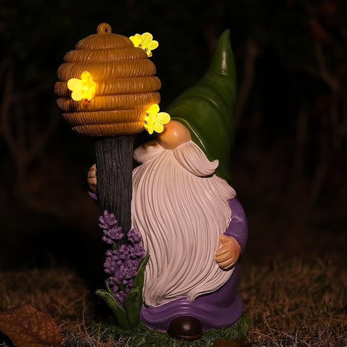 Solar Garden Outdoor Gnome Statues Yard Resin Decoration Gift Handmade Housewarming Gift for Patio Yard Lawn Waterproof Cracking
