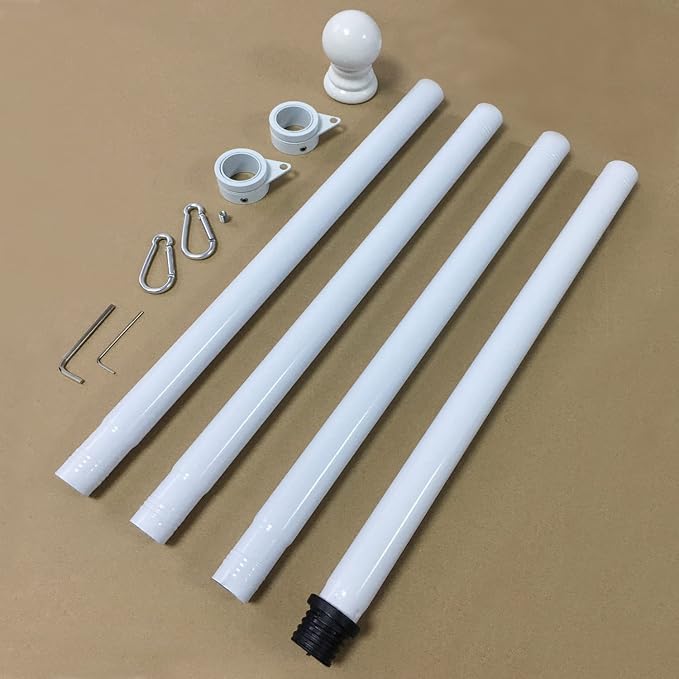 BONWIN White Flag Pole Kit for House, 5 FT Thickened Stainless Steel Outside Wall Mount Flagpole for 3x5' American Flag with 1" Tangle Free 360° Rotating Flag Pole Rings Hardware for Porch Residential