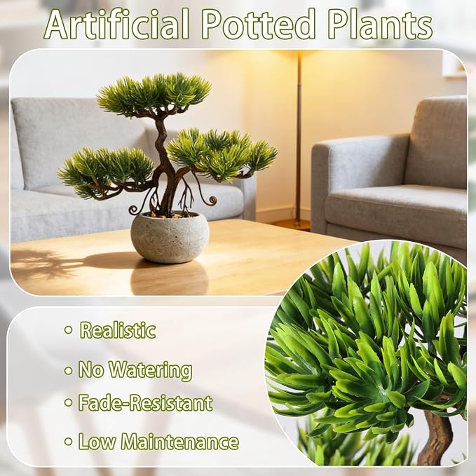 TOARTi Artificial Bonsai Tree Potted Plant with Pot, 10" Tall Small Fake Potted Faux Plant Desk Decor, Realistic Decorative Plants Indoor Shelf Decor for for Home Bedroom Bathroom Office Desk
