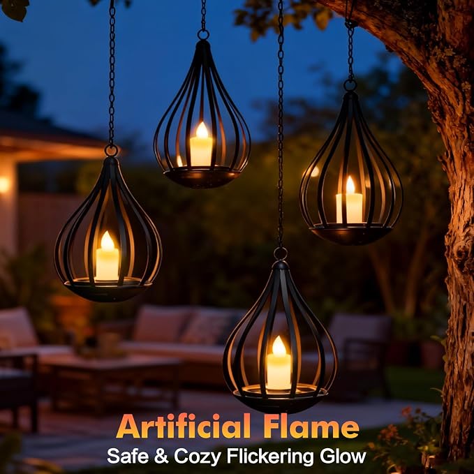 Solar Lanterns Outdoor Waterproof, Solar Lights Outdoor with Flickering Flameless Candle, Garden Decor Gifts for Women Mom Grandma, Hanging Solar Lights for Patio, Porch, Backyard, 1 Pack