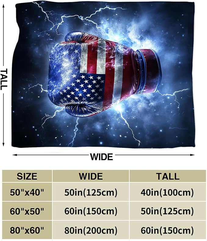 Boxing Throw Blanket Cozy Plush American Flag Gloves Blankets Flannel Fleece Lightweight Fuzzy Party Blanket Gifts for Girls Women Men Boys 80"X60"