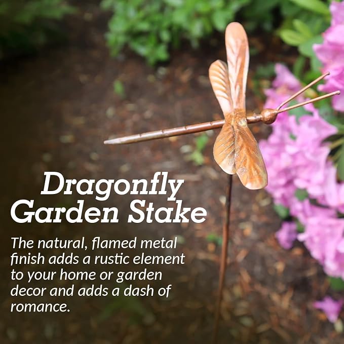 Flamed Copper Dragonfly Garden Ornament