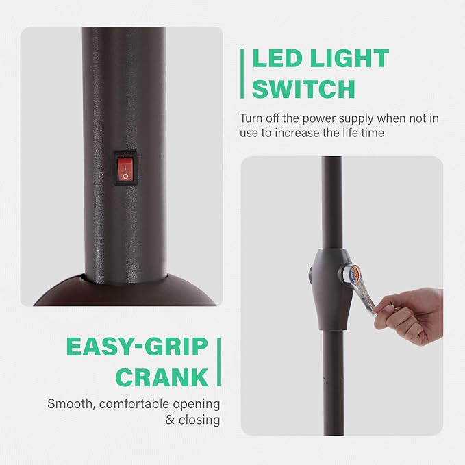 JEAREY 8x10 ft Rectangular LED Lighted Patio Umbrellas Outdoor Solar Table Market Umbrella w/Crank, 8 Sturdy Ribs, UV Protection Waterproof Sunproof(Orange)