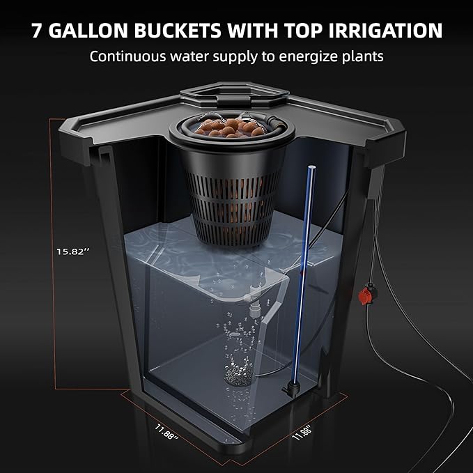 Spider Farmer DWC Hydroponics Growing System Kit 2 Buckets for Indoor Plant | 7-Gallon Deep Water Culture, New Triangular Cover Design, Recirculating Drip Gardening System with Top Drip Kit, 8W Air Pump