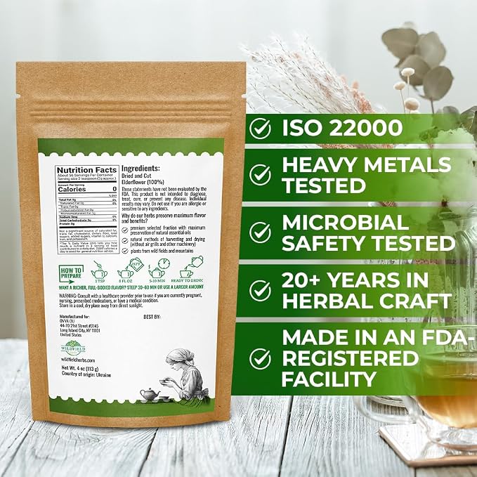 4 oz. Dried Elderflower Tea Herbal Tea (Flores Sambuci Nigrae) - 113g Elder Flower Herb Espino Blanco