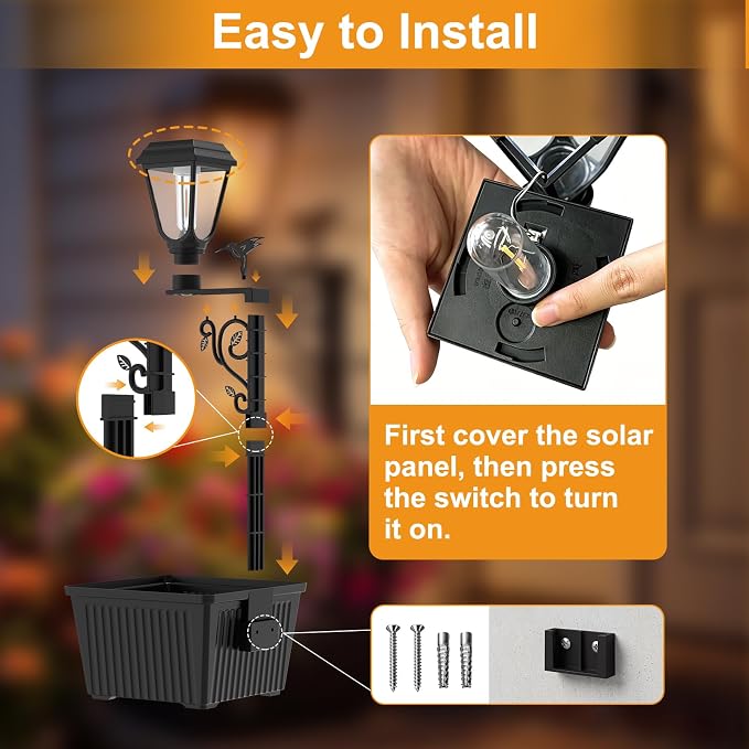 btfarm 1 Pack 18.5" H Small Solar Lamp Post with Planter Dual-Sided Lighting, 2 in 1 Flower Pots Wall Mount/Freestanding, Waterproof Decorative Planter Lamp for Porch Garden Front Door, Warm White