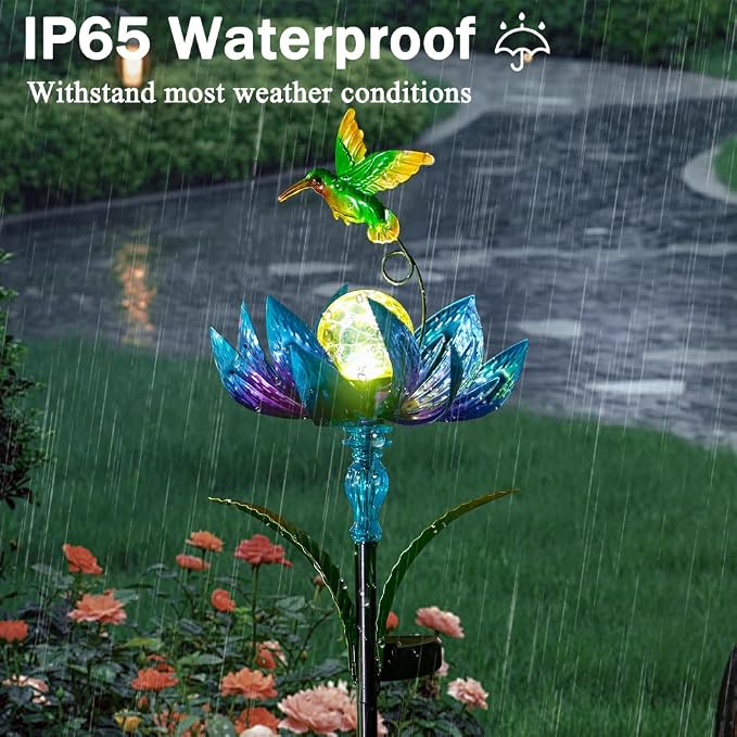 Solar Wind Spinners Outdoor, Solar Wind Spinner with LED Lights Ball, Garden Windmill for Yard, Garden, Patio, Lawn Decor (Blue)