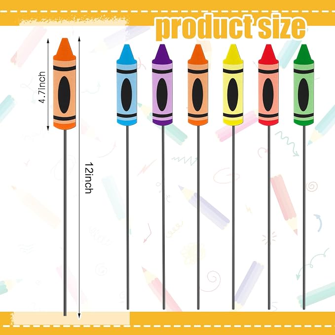 Pickmesh 6 Pcs 12'' H Back to School Decorations Crayon Metal Yard Signs Large Preschool Yard Lawn Outdoor Decor Crayon Party Photo Props for Classroom First Day of School Decor