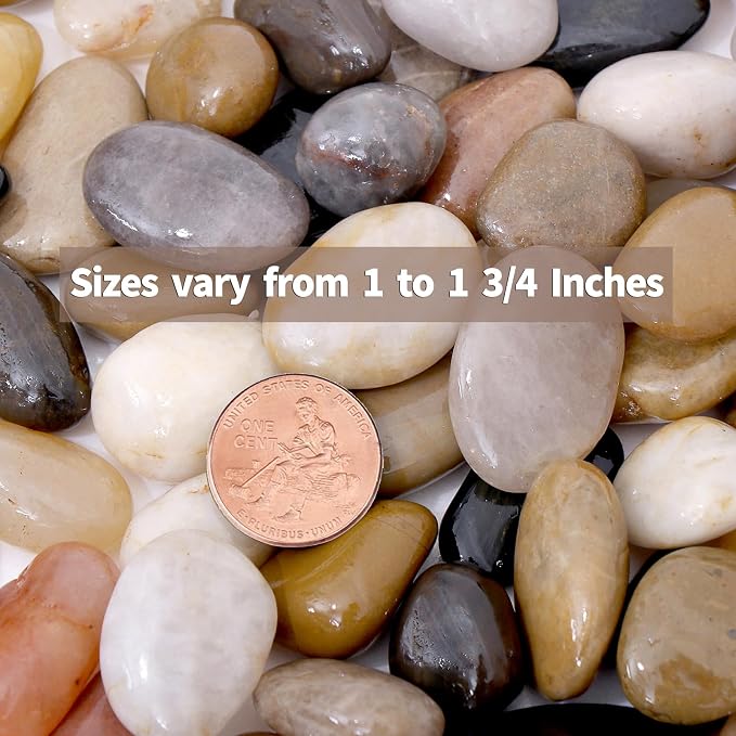 Calofulston 15LB River Rocks for Plants, Decorative Polished Stones for Garden Landscaping, Planters, Indoor and Outdoor Decor, Mixed Color, 1-1 3/4 Inch