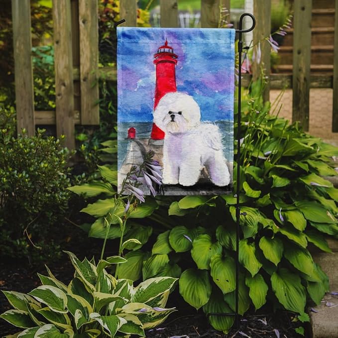 Caroline's Treasures SS8891GF Lighthouse with Bichon Frise Garden Flag Mailbox Flag Decorative Yard Flag Banner Outside Patio Artwork Yard Flower Beds, Garden Size, Multicolor