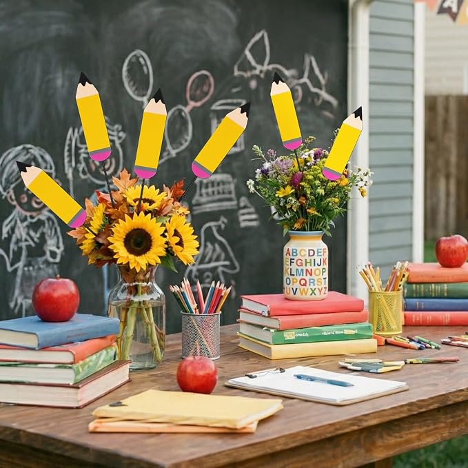 Pickmesh 6 Pcs 12'' H Back to School Outdoor Decorations Pencil Metal Yard Signs Large Preschool Graduation Outdoor Decor Pencil Party Photo Props for Classroom First Day of School Decor