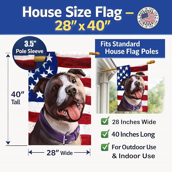 Caroline's Treasures CK6467CHF Bull Terrier Dog American Flag House Flag Large Porch Sleeve Pole Decorative Outside Yard Banner Artwork Wall Hanging, Polyester, House Size, Multicolor