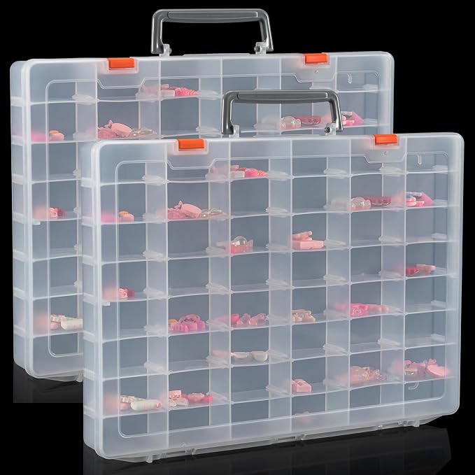 2 Packs Large 48 Grids Clear Plastic Organizer Boxes with Dividers | Adjustable Compartment Organizer Boxes for Jewlery Storage Bead Organizer Rock Collection Box, Grid Box for Nail/Tackle/Arts