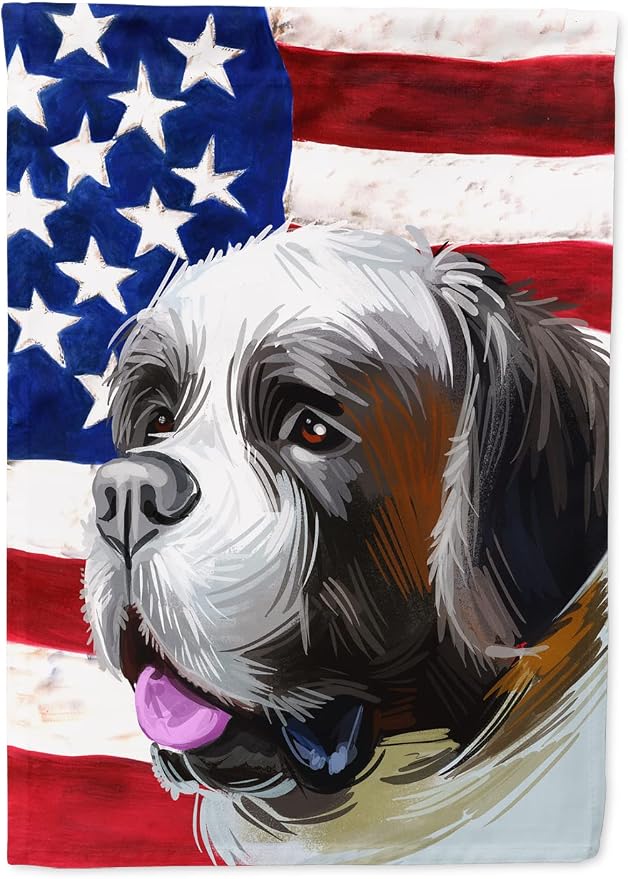 Caroline's Treasures CK6722CHF Saint Bernard American Flag House Flag Large Porch Sleeve Pole Decorative Outside Yard Banner Artwork Wall Hanging, Polyester, House Size, Multicolor