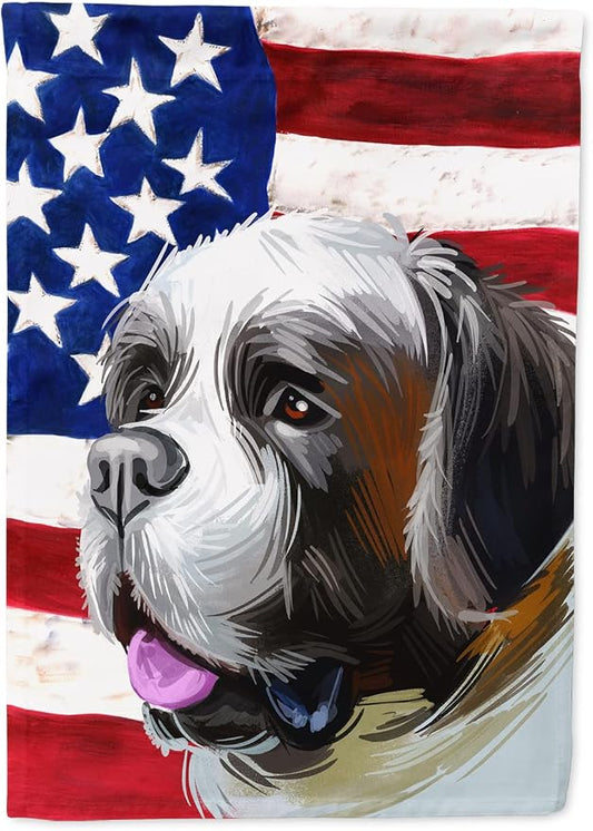 Caroline's Treasures CK6722CHF Saint Bernard American Flag House Flag Large Porch Sleeve Pole Decorative Outside Yard Banner Artwork Wall Hanging, Polyester, House Size, Multicolor