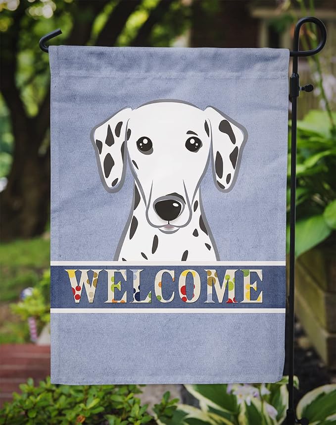 Caroline's Treasures BB1396GF Dalmatian Welcome Garden Flag, Blue Mailbox Flag Decorative Yard Flag Banner Outside Patio Artwork Yard Flower Beds, Garden Size, Multicolor
