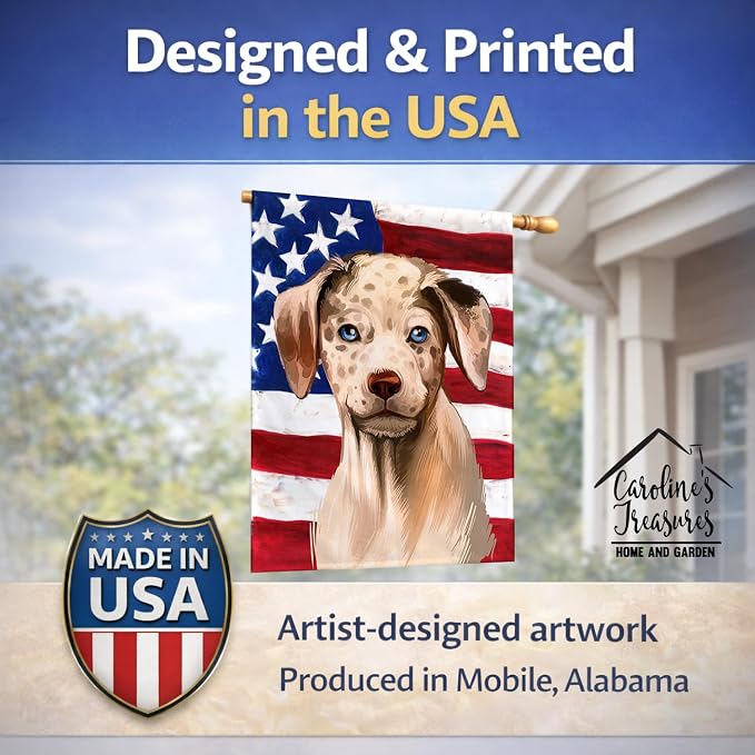 Caroline's Treasures CK6479CHF Catahoula Leopard Dog American Flag House Flag Large Porch Sleeve Pole Decorative Outside Yard Banner Artwork Wall Hanging, Polyester, House Size, Multicolor