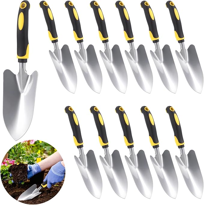 12 Pcs Stainless Steel Gardening Trowel Set, Heavy Duty Metal Trowel Garden Tool Small Shovels for Digging with Non-Slip Handle for Lawn Yard Farm Home Shop Planting