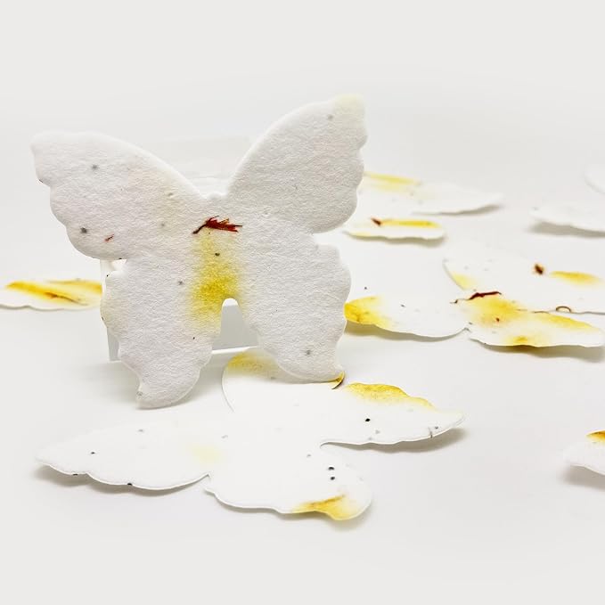 50pcs Large (2.85" h x 3" w) Yellow Butterfly Seed Paper – Writable & Plantable Wildflower, Mom's Gift for Birthday, Use for Wedding, Baby Shower, & Party Favors