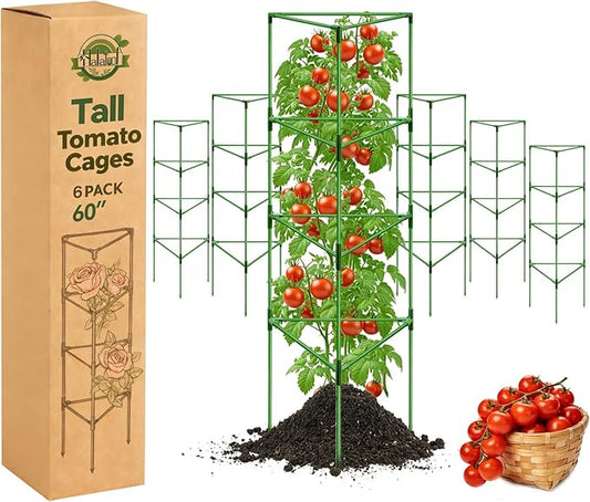 Halatool 6 Pack Tomato Cages for Graden 60 Inch, Adjustable Metal Tall Heavy Duty Tomato Trellis Plant Support, Tomatoes Stakes for Climbing Vegetables Flowers Fruits