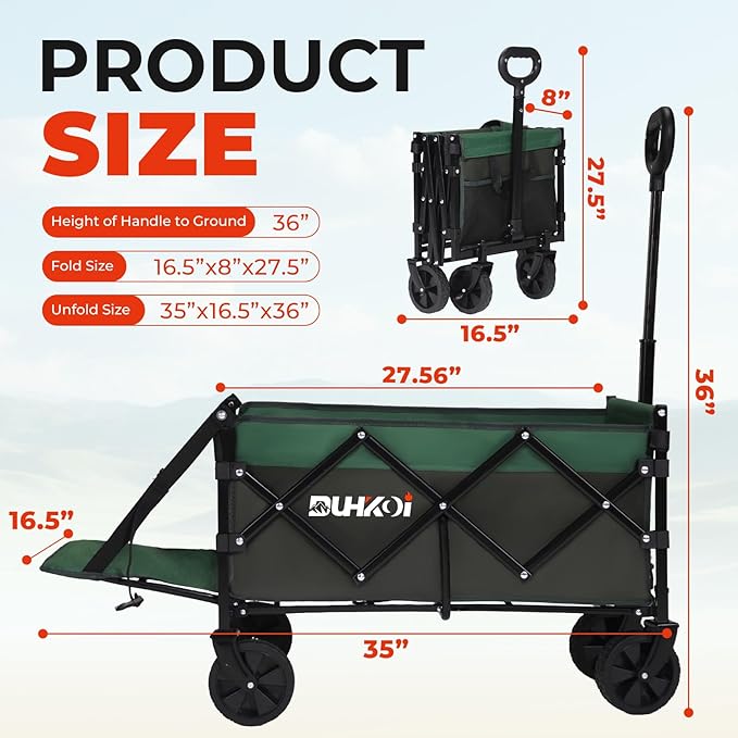 Foldable Wagon with Tailgate,12 lb Lightweight Small Utility Cart | Garden, Grocery, Beach, Camping, Portable Use, Green