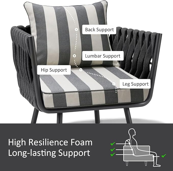 Unimatta Outdoor Patio Chair Cushions Set, 22" x 22", Set of 2, Water-Repellent, Fade Resistant, Deep Seat Bottom and Back Cushion for Backyard, Couch, Sofa and Patio Furniture, Gray Stripe