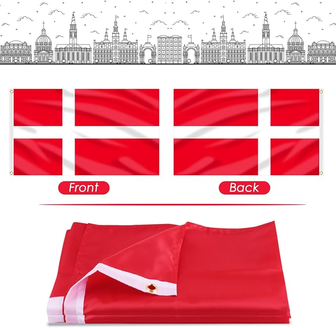 AhfuLife 2 Pcs Denmark Flag 3x5 Ft, Large Denmark National Flags for Outside - Double Side with Brass Eyelets for World Cup Olympic Party Decorations, Bar Garden Street Decoration Indoor Outdoor