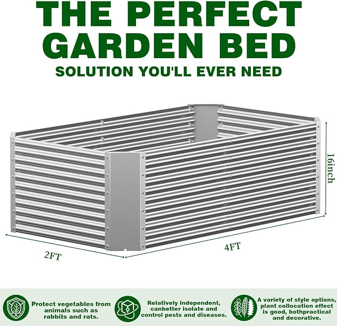 Galvanized Steel Raised Garden Bed, 3 Pack, 4×2×1.4ft | Outdoor Planter Box, For Root Vegetables, Herbs & Flowers, Metal Construction, For Backyards, Terraces & Balconies