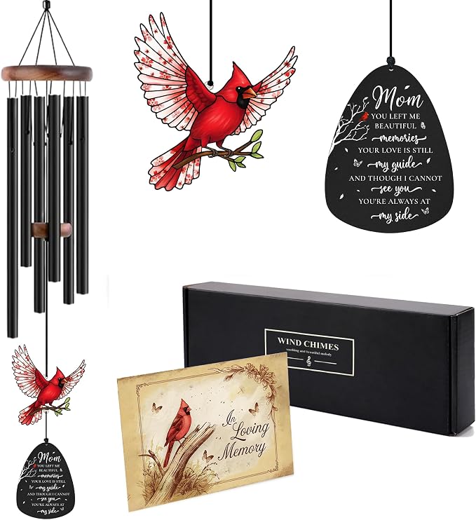 Memorial Wind Chimes for Loss of Mother, Sympathy Gifts for Loss of Mother - 36'' Red Cardinal Wind Chimes for Outside with Mute Option, Gift for Someone Who Lost Their Mom, in Memory of Mom