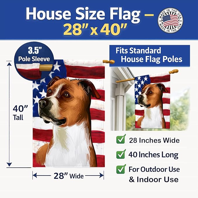 Caroline's Treasures CK6512CHF English Foxhound Dog American Flag House Flag Large Porch Sleeve Pole Decorative Outside Yard Banner Artwork Wall Hanging, Polyester, House Size, Multicolor