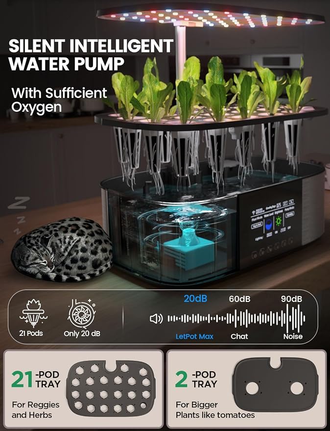 LETPOT LPH-Max 21-Pod Hydroponic Growing System Kits, Smart Indoor Garden with APP & WiFi Control, Auto Watering & Nutrient Supply, 36W Full Spectrum LED Grow Light, 7.5L Tank, Up to 30" Height