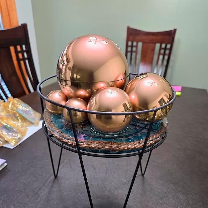 Gazing Ball Garden Mirror Outdoor - Outside Decorative Globe Rose Gold 5Pcs | Metal Polished Reflective Sphere, Stainless Steel Hollow Decoration Ornament for Home Pond Swimming Pool Housewarming Gift