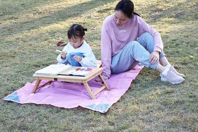 Orga'Neat Pocket Picnic Blanket, Beach Mat Waterproof Sandproof, Compact Lightweight Small Tarp for Camping, Hiking, Backpacking, Festival, Travel, Foldable in Bags (Pink/Grey, 55"x39")
