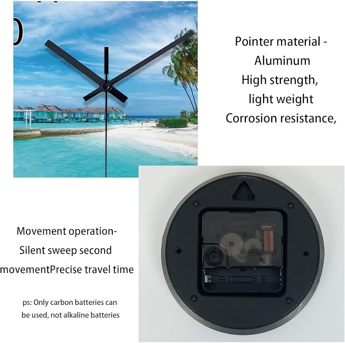 XFM Blue Beach Wall Clock 16 Inch Silent Coastal Nautical | Non-Ticking Battery Operated Modern Glass Decorative for Living Room Kitchen Bedroom Office