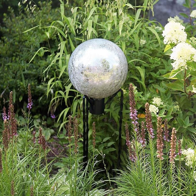 Achla Designs 12-Inch Crackle Gazing Globe Ball, Silver