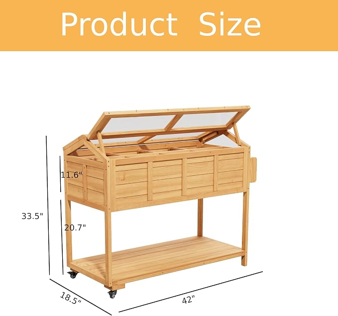 Raised Garden Beds on Wheels with Legs and Cover Elevated Garden Bed Herb Planter Box Cart Outdoor with Bed Liner,Storage Shelf,Seed Starter Tray for Backyard Patio Outside (Country Rustic)
