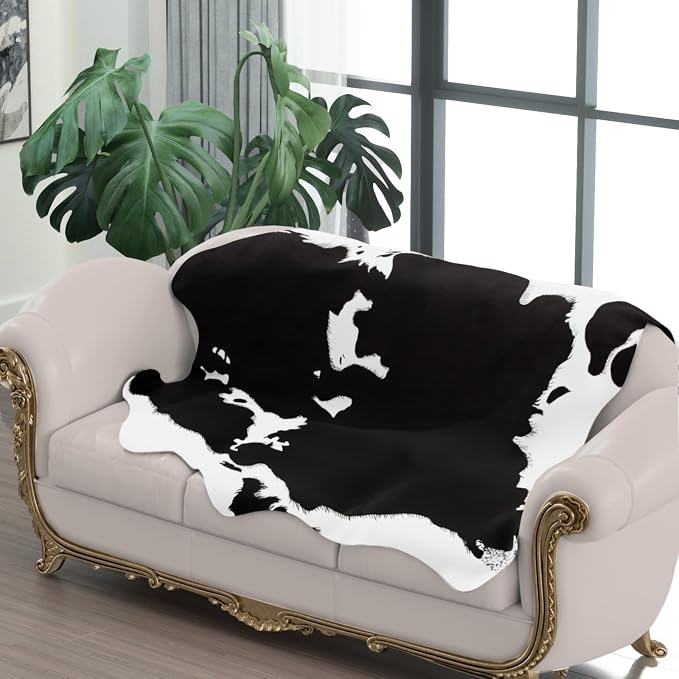MACEVIA Faux Cowhide Rug Cute Cow Print Rugs Animal Area Carpet Western Decor for Living Room Bedroom Non-Slip 59" L x 47.2" W(4.9ft x 3.9ft)
