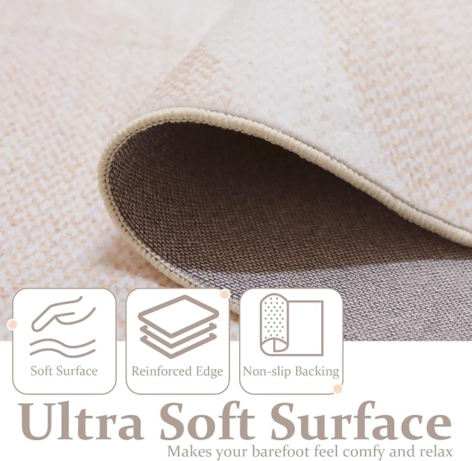 Washable Area Rug 8x10, Large Soft Rugs for Living Room Soft Off-White and Light Caramel Blend Carpet 8x10 Area Rugs for Bedroom Dining Room Non-Slip Stain Resistant Under Table Rug