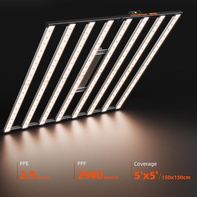 Spider Farmer SE1000W Smart LED Grow Light, 1000W Bar Style with App Control, Dimmable Daisy Chain, Full Spectrum for 5x5ft Coverage, Commercial Grade Vertical Farming Lamp for Indoor Plants