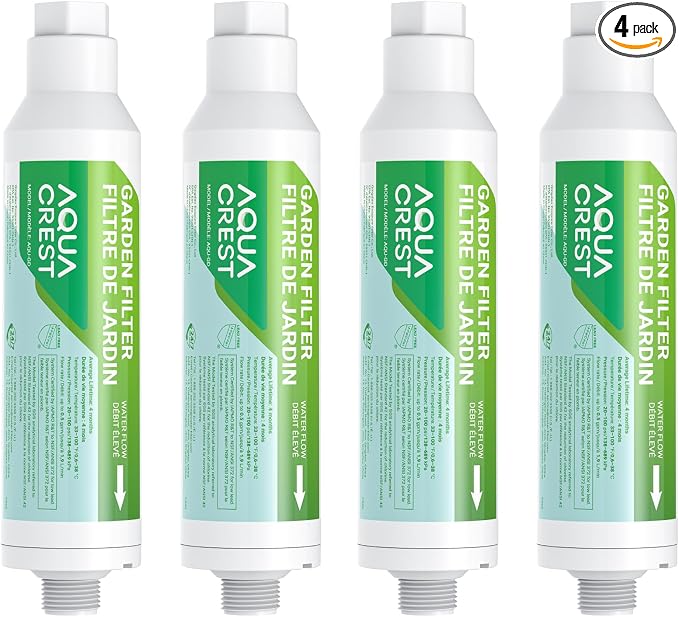 AQUA CREST Garden Hose Water Filter for Plants, Greatly Reduces Chlorine, Odor, Improve Plants Health, Ideal for Organic Gardening, Farming and Pets, Pack of 4