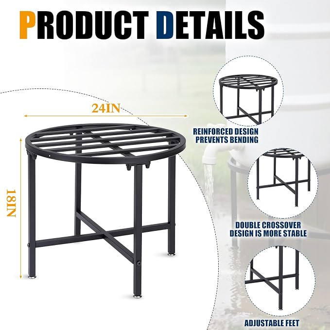 Novabright 75-100 Gallon Water Heater Stand 24" x 24" x 18" H Stainless Steel Bracket with 1200lb Capacity Rain Barrel Stand Heavy Duty Catchment Base Suitable for Plastic Outdoor Rain Barrel