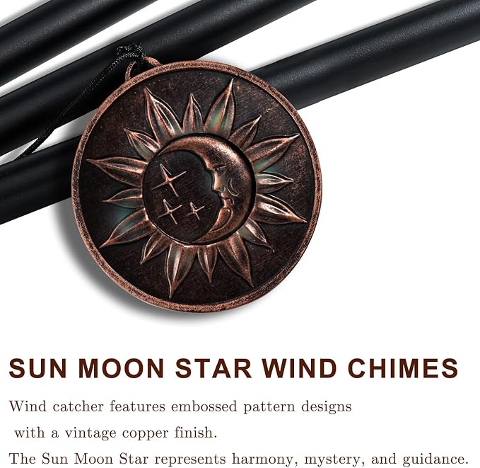 Wind Chimes for Outside, Vintage Sun Moon Star Deep Tone Wind Chime Outdoor Clearance, Patio Porch Balcony Decoration, Garden Decor Birthday Gifts for Women Mom Grandma (34" Sun Moon Star)