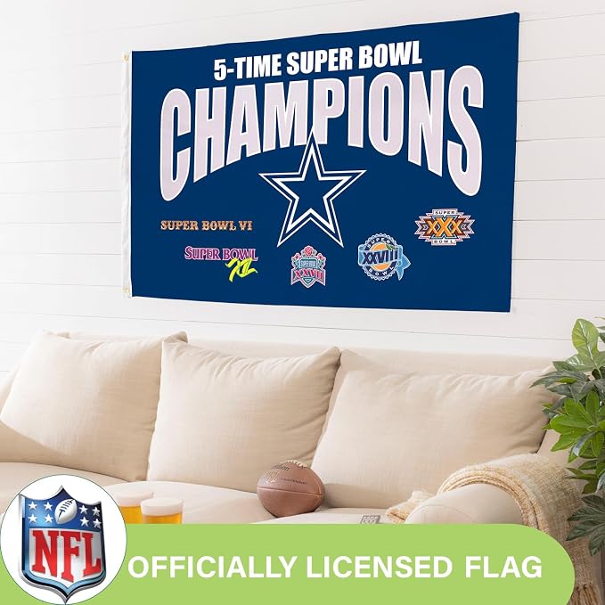 Team Sports America NFL Dallas Cowboys Multi-Win Superbowl Champions 3x5 Flag for Outside with Grommets | Outdoor & Indoor | Heavy Duty Flag & Banner | Works with Flag Pole for Outside House