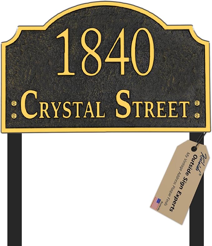 Personalized Address Sign LAWN MOUNTED - Custom House Number Sign Plaque,Address Plaque,House Address Numbers for Outside House Lawn,Yard,Ground,Garden,Drive Way Metal Free Standing with