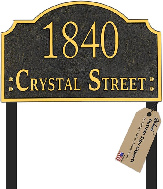 Personalized Address Sign LAWN MOUNTED - Custom House Number Sign Plaque,Address Plaque,House Address Numbers for Outside House Lawn,Yard,Ground,Garden,Drive Way Metal Free Standing with