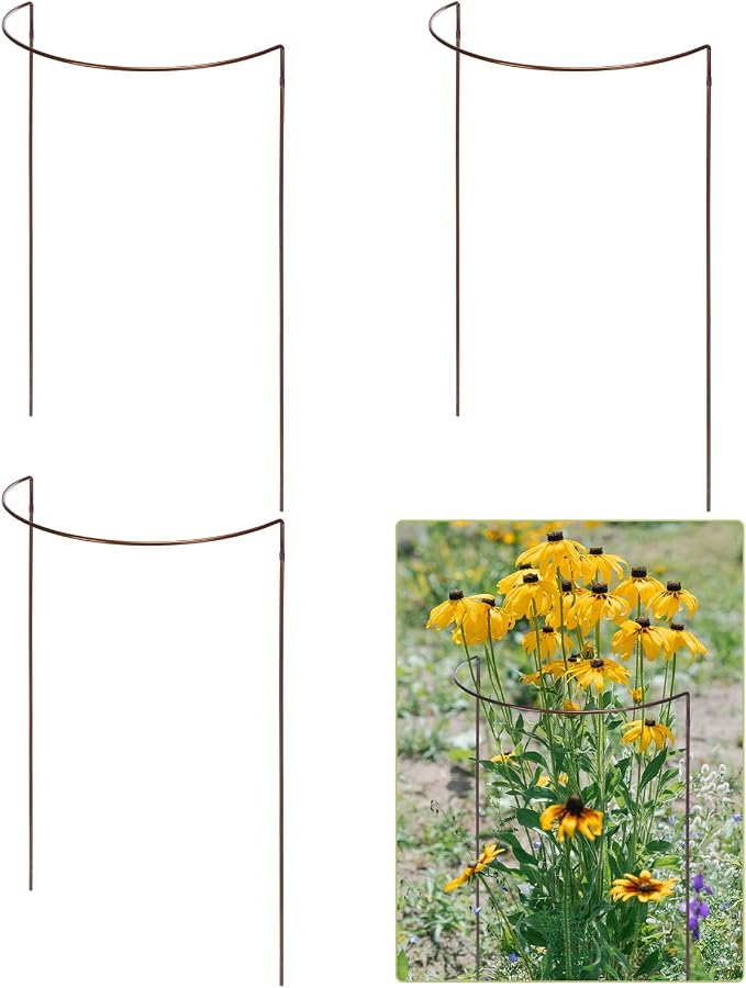 Vercraft 4 Pack 18 x 35 Inch Half Round Plant Support Stakes 1/4 Inch Heavy Duty Rustproof Metal Plant Cage, Weather Resistant Half Circle Garden Border Rings for Peony Hydrangea Rose Outdoor Flowers