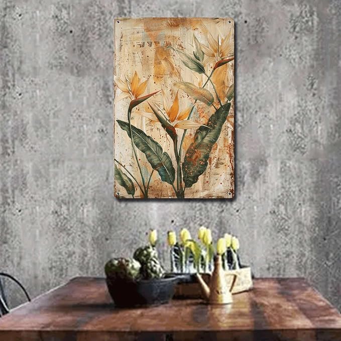 Metal Sign Tin Sign Vintage Wall Art Rustic Elegance Bird of Paradise Tin Sign for Vintage Wall Decor Shabby Chic Interiors and Corrosi Funny Bathroom Decor for Restaurant 12×16 Inches