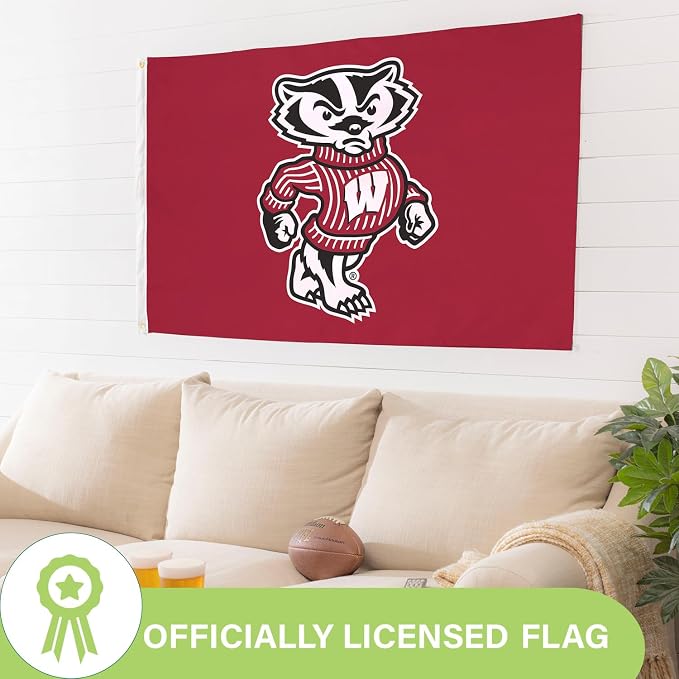 NCAA University of Wisconsin-Madison Flag with Grommets, 3'x5' Outdoor College Flags & Banners for Garden Patio Indoor Wall Décor for Dorm, Man Cave, Game Room